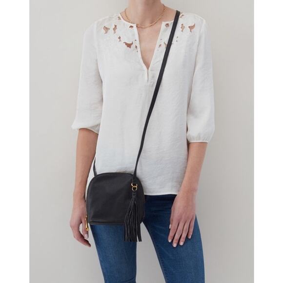 Hobo Womens Nash Black Soft Leather Crossbody Bag with Tassel - Picture 2 of 13